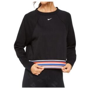 Nike Pro Get Fit Striped Cropped Sweatshirt Dri Fit Crewneck Black Multi Large